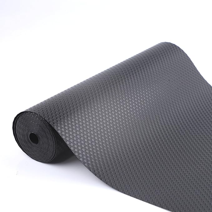 Shelf Liner for Kitchen Cabinet 18 Inch Wide X 20 Ft Non-Slip Drawer Mat Waterproof & Oil-Proof Cabinet Mat for Cupboard Pantry Bedroom Bathroom Garage Non Adhesive Refrigerator Shelf Liner (Black)