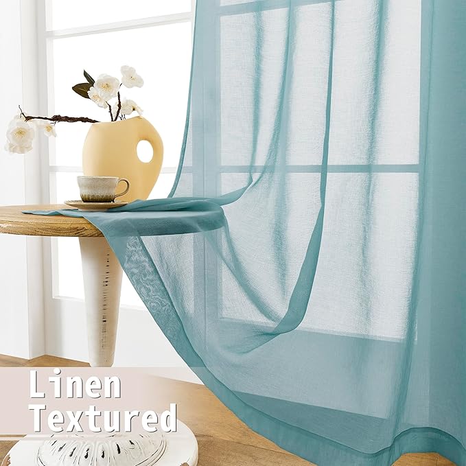 Tollpiz Sheer Door Curtain Closet Linen Textured Curtains Sheer Doorway Light Filtering Voile Patio Door Rod Pocket Curtain French Door, 54 x 72 inches Long, Dusty Blue, Set of 1 Panel