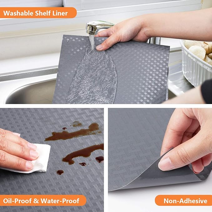 Shelf Liners for Kitchen Cabinets Refrigerator Liners Waterproof Kitchen Cupboard Liner Non-Slip Drawer Mats EVA Material Non Adhesive Fridge Liner for Shelves - Gray （11.8 x 236.2 Inches x 2 Rolls