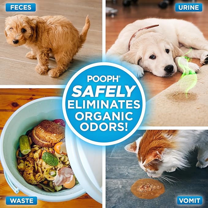 POOPH Pet Odor Eliminator and Litter Box Deodorizer - 2x32oz Bottles - Instant, Safe, Fragrance-Free, Clear, Non-Staining, Unscented