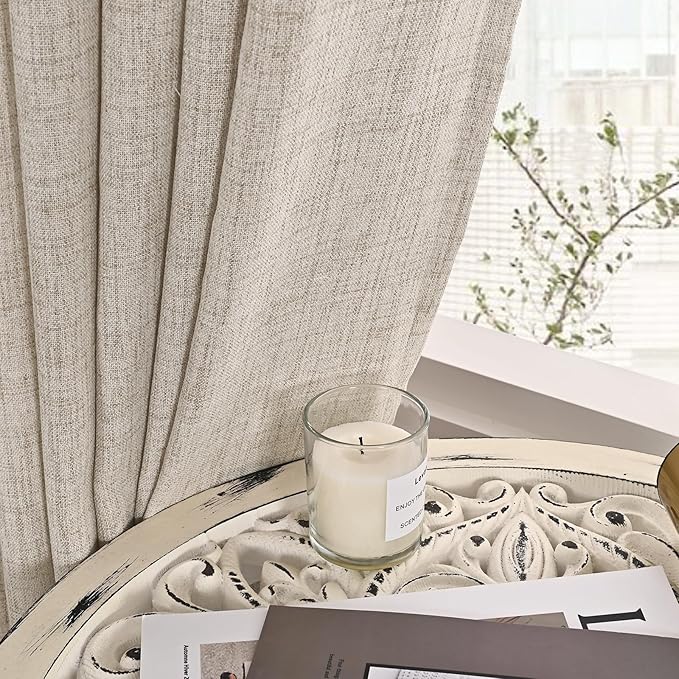 YoungsTex Linen Semi Sheer Curtains 72 Inch Length 2 Panels for Living Room - Light Filtering Drapes with Rod Pocket Back Tab Rustic Beige Window Treatments for Dining Bedroom, 52 X 72 Inch