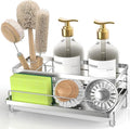 Cisily Stainless Steel Sponge Holder for Kitchen, Sink Caddy Sink Organizer Rack for Kitchen Accessories with Drip Tray, Rustproof and Non-slip, Dish Soap Dispenser Countertop Organizer