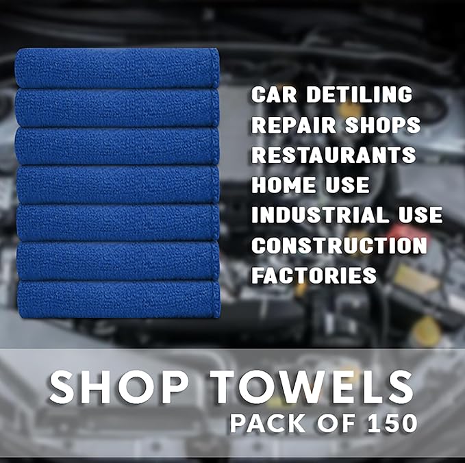 Cotton Shop Towels - Pack of 25 Cleaning Rags 12'' x 14'' - Super Soft and Absorbent Shop Rags for House - Multipurpose Cleaning Towels for Automobiles, Industries, Garage