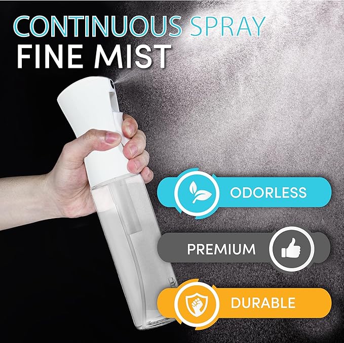 Hula Home Spray Bottle for Hair (10.1oz/300ml) - Powered by Flairosol® Spray Technology - Continuous Ultra Fine Mist Sprayer – For Hairstyling, Cleaning, Salons, Plants, Essential Oil & More - White
