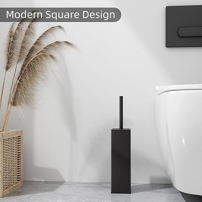 Square Toilet Brush with Holder,Stainless Steel Toilet Bowl Brush and Holder for Bathroom,2PACK