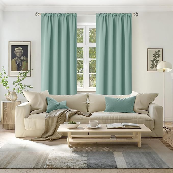 BGment Sage Green Blackout Curtains 72 Inches Long for Living Room - Rod Pocket Thermal Insulated Room Darkening Drapes for Bedroom Dining Spring Decor Privacy, 52 x 72 Inch, 2 Panels