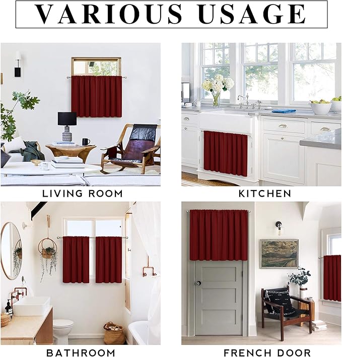 RYB HOME Curtains for Bedroom 72 inches Long, Blackout Thermal Insulating Window Treatment Drapes for Living Room Bathroom Basement Laundry Classroom, W 34 x L 72, Burgundy Red, 2 Panels