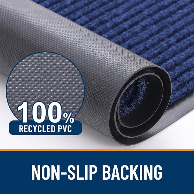OLANLY Front Door Mat Indoor Outdoor Entrance, Waterproof Heavy Duty Doormat, Fade Resistant, Low Profile, Easy Clean Patio Porch Welcome Floor Mats for Entry, 47x32, Blue