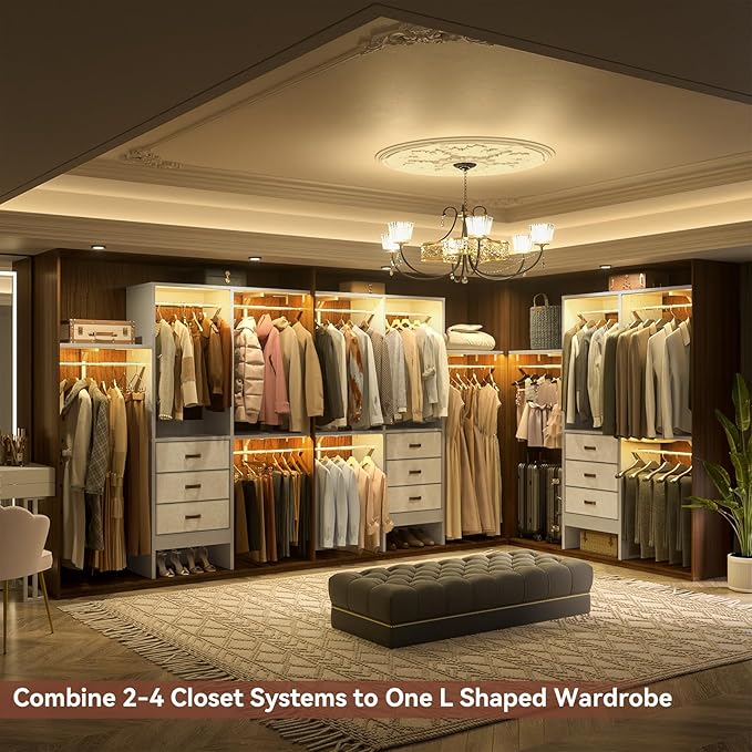 Armocity 5FT Small Closet System with 3 Fabric Drawers, 60 Inches Walk In Closet Organizer System With 3 Adjustable Shelves, Heavy Duty Clothes Rack Built-In Garment Rack, 59" L x 16" W x 71" H, Grey