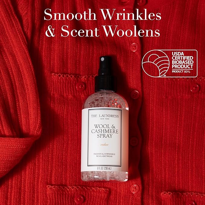The Laundress Wool and Cashmere Fabric Spray, Wool Dewrinkle Spray, Upholstery and Linen Spray, Fabric Refresher, Cedar Scent, 8 Fl Oz