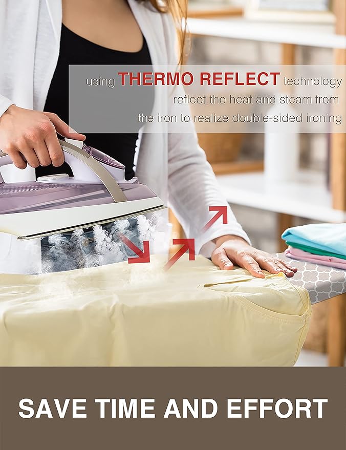 Extra Thick Ironing Board Cover and Pad, Resist Scorching and Staining, 15x54 Reflective Silicone Ironing Board Cover, Elastic Edges, 4 Fasteners, Protective Scorch Mesh Cloth