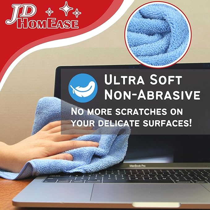 Microfiber Cleaning Cloths,24 Pack, 16"x16", All-Purpose, Softer, Highly Absorbent, Lint-Free, Reusable, Washable Pro Towels, Blue, for House, Kitchen, Bathroom, Car, Office