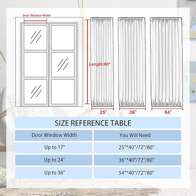 DWCN French Door Curtains – Rod Pocket Thermal Blackout Curtain for Doors with Glass Window, Kitchen and Patio Doors for Privacy, 25 X 80 Inches Long, 1 Curtain Panel with Tieback, Silver Grey