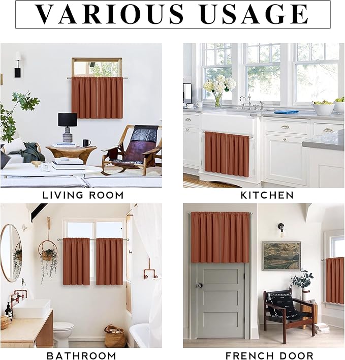 RYB HOME RV Camper Door Window Curtains -Blackout Privacy Curtains & Drapes for Bathroom Bedroom Kitchen Portable Travel Trailer Small Window Decor, W 34 x L 24, Burnt Orange, 2 Panels