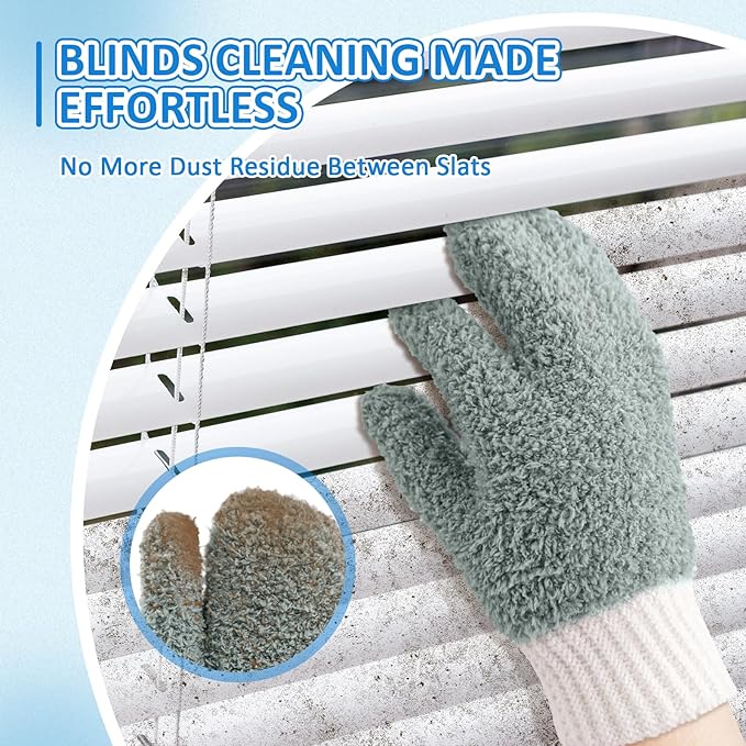 MIG4U Microfiber Dusting Gloves House Cleaning Glove for Blinds, Windows, Shutters, Furniture, and Car, Reusable Lint-Free Gray S/M
