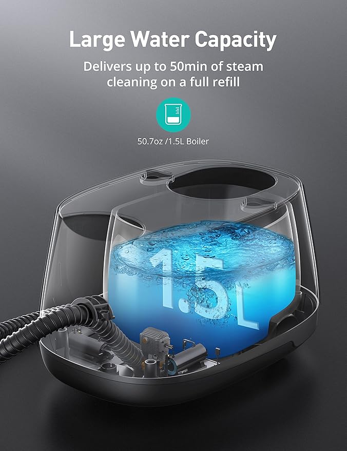Steamer for Cleaning, Aspiron Multipurpose Portable Canister Steamer with 21 Accessories, Chemical-free, Steam Cleaner Carpet and Upholstery Floors Car Kitchen Tiles, 1.5L Capacity