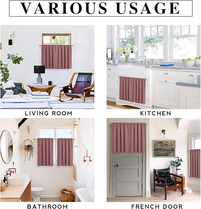 RYB HOME Blackout Curtains for Bedroom - Thermal Insulating Privacy Window Curtains for Kids Nursey Dining Bathroom Home Office Decor, Width 42 x Length 45 inches, Dusty Rose, 2 Panels
