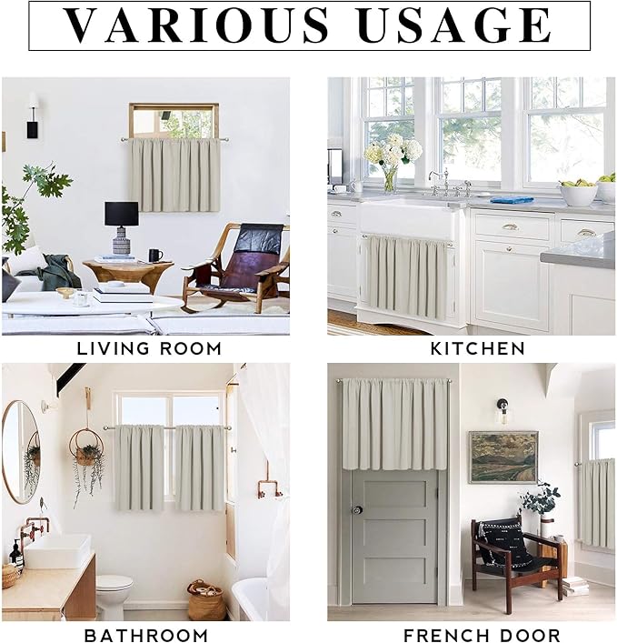 RYB HOME Blackout Short Cafe Curtains, Privacy Light Block Small Window Curtains for Bedroom Kitchen Basement Dining Classroom, W 29 x L 30 inches, Natural, 2 Panels