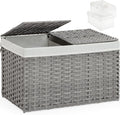 Storage Basket with Lid Wicker Baskets for Storage with 2 Separate Lid 42.3 Gallon (160 L) 29.9 x 17.3 x 18.1 Inches Rattan Woven Large Wicker Basket with 2 Liners for Bedroom Laundry Gray