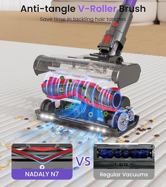 NADALY Cordless Vacuum Cleaner, 2025 New 580W 48KPA 65Mins Stick Vacuum Cordless Rechargeable, Anti-Tangle, Lightweight, Self-Standing Vacuum Cleaners for Home, Vacuum for Pet Hair/Carpet/Hard Floor