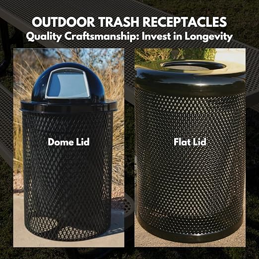 COATEDOUTDOORFURNITURE RDT-P-BRW Heavy Duty Round Trash Receptacle with Dome Top, Liner Included, 32 Gallon, Brown, Made in America
