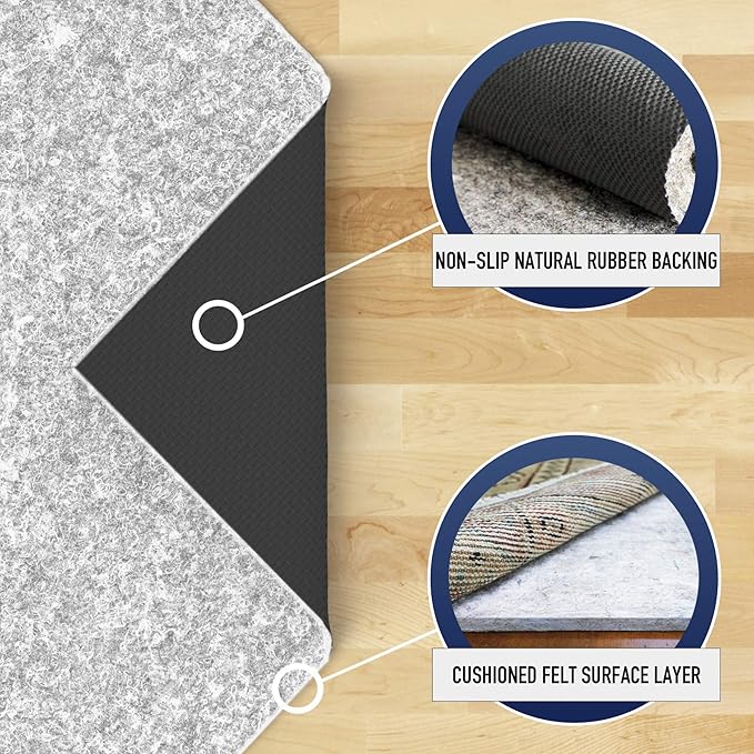 RUGPADUSA - Dual Surface - 2'6" x 7' - 1/4" Thick - Felt + Rubber - Non-Slip Backing Rug Pad - Safe for All Floors