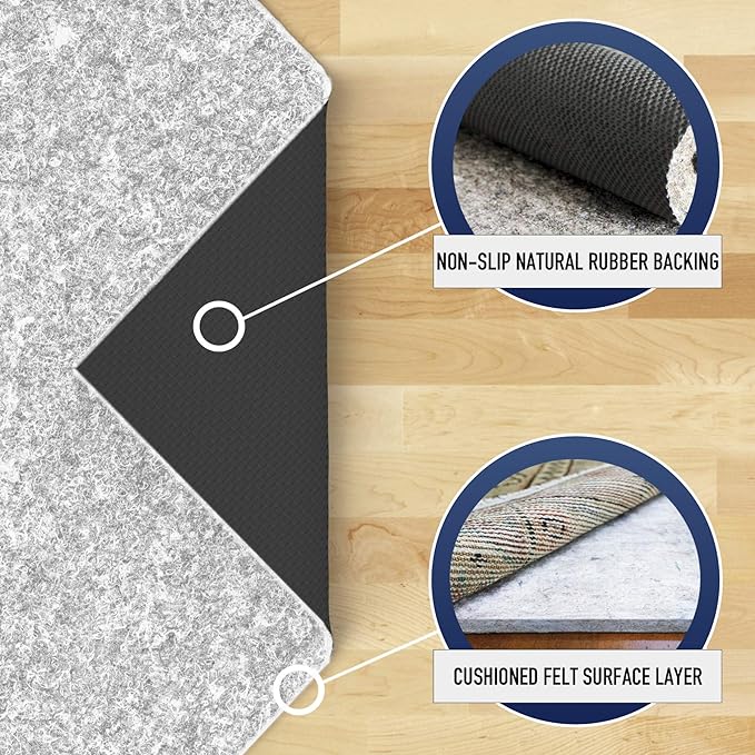 RUGPADUSA - Dual Surface - 7'6" x 9'6" - 1/4" Thick - Felt + Rubber - Non-Slip Backing Rug Pad - Safe for All Floors