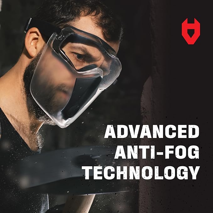 NoCry Safety Face Shield Mask for Work with Premium Anti Fog and Anti Scratch Technology — Durable ANSI Z87.1 Certified Grinding Face Shield with Extreme Impact Resistance