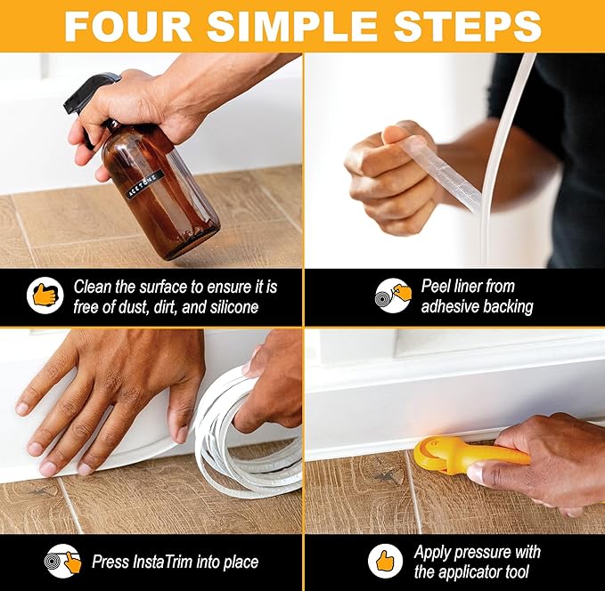 InstaTrim The Original Flexible Trim - 50ft White 3/4" Wide Caulk Tape - Adhesive Trim with Many Uses Including Caulking for Bathtubs, Sinks, Counters, Tile, Floors - Made in USA