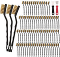 80 Pcs Mini Pure Brass Copper Wire Brush Set, Curved Handle Masonry Brush Copper Wire Brush for Cleaning Welding Slag and Rust