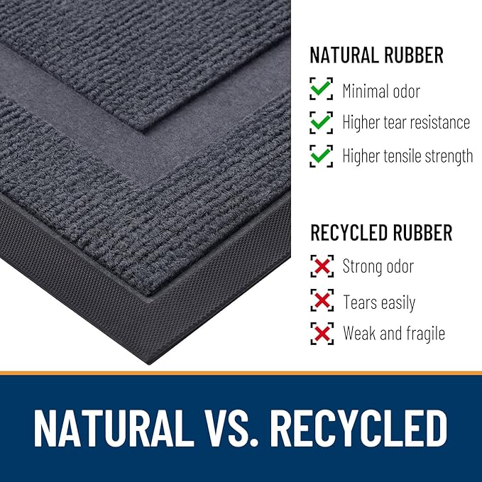 OLANLY Front Door Mat Indoor Outdoor Entrance, Waterproof All-Season, All-Weather Doormat, Sturdy Natural Rubber, Fade Resistant, Low Profile, Easy Clean Patio Porch Entryway Mat, 29.5x17, Light Grey