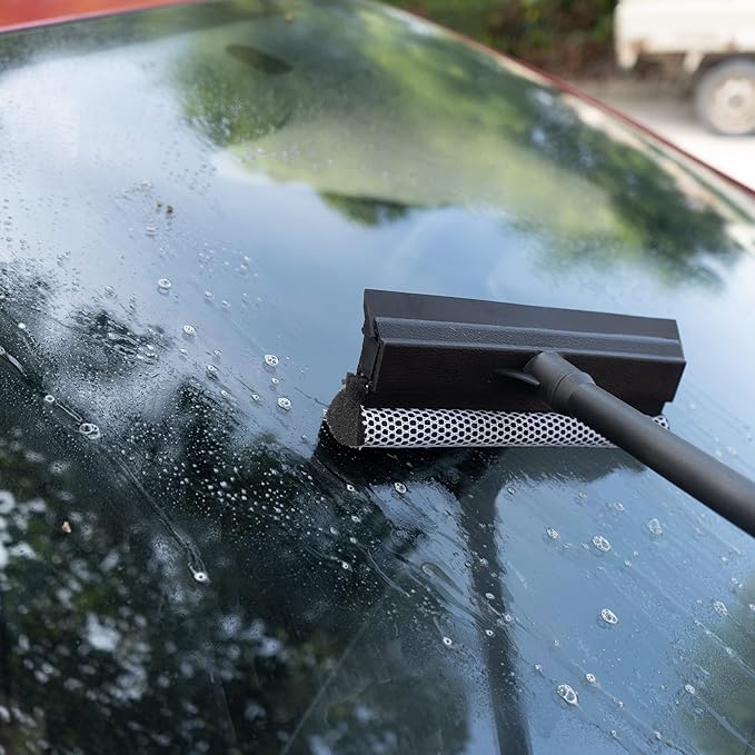 Matthew Cleaning All Purpose Window Squeegee Window Cleaner Tool,Car Squeegee Windshield Cleaning Sponge and Rubber Squeegee,2-in-1 Window Cleaner Sponge(10'') and Soft Rubber with Pole 20’’ (6Pack)
