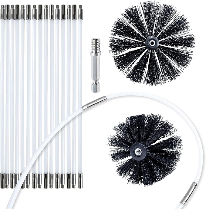 HOKLNUSE Dryer Vent Cleaner Kit Chimney Sweep Cleaning Tools Pellet Stove Cleaner Kit Air Dryer Duct Fireplace Brushes for Easy Lint Cleaning with 4" and 6" Brush Heads (Heavy Duty, 20Feet)