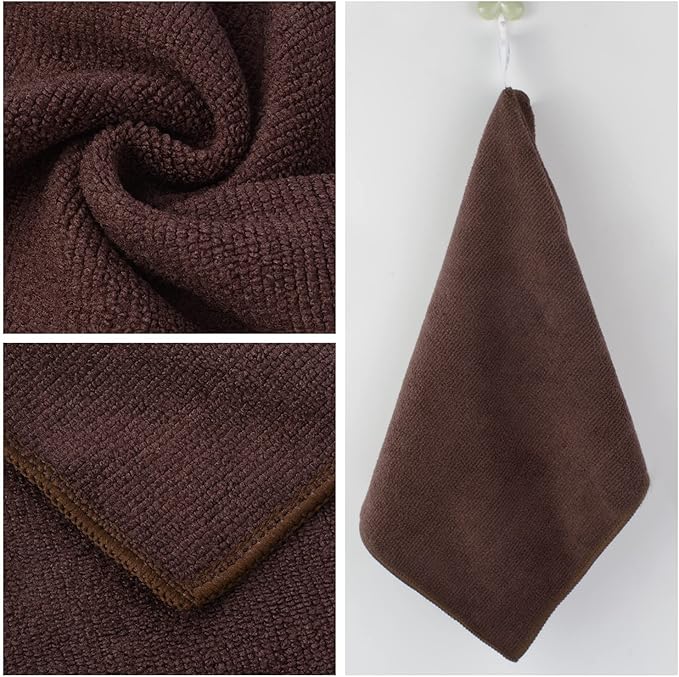KinHwa Microfiber Dish Cloths for Washing Dishes Ultra Absorbent Dish Rags Fast Drying Kitchen Wash Clothes 12inch x 12inch 10 Pack Brown