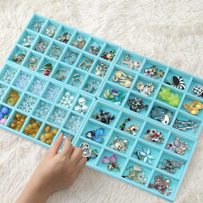 8 Pcs Velvet Jewelry Tray Stackable Jewelry Drawers Organizer Trays Rings Earrings Bracelet Organizer (8.2" x 5" x 1")