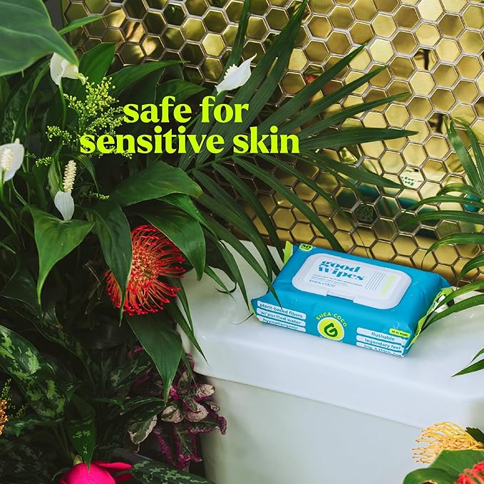 goodwipes Flushable Butt Wipes - Vitamin E & Aloe - Sewer & Septic Safe - Extra Large Adult Wet Wipes For Women & Men - Bathroom Essentials - Shea Coco, 318 Count (6 Packs + 1 Travel)