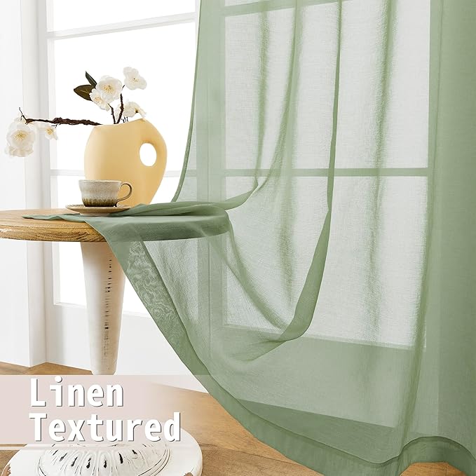 Tollpiz Sheer Door Curtains Closet Linen Textured Curtain Sheers Doorway Light Filtering Voile Patio Door Rod Pocket Curtains French Door, 54 x 80 inches Long, Sage Green, Set of 1 Panel