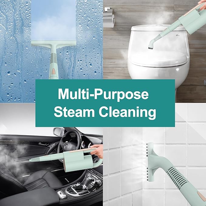 Newbealer Steam Mop & Detachable Handheld Cleaner, 250ml 1200W Powerful Floor Steamer, 3 Adjustable Levels for Carpet Laminate Hardwood Grout, Carpet Glider, 11 Multi-purpose Accessories & 2 Pads