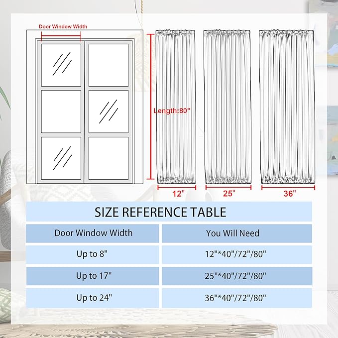 DWCN French Door Curtain - Rod Pocket Thermal Blackout Panel for Doors With Glass Window, Kitchen and Patio - Privacy, 12 X 72 Inches Long, 1 Panel With Tieback, Dark Grey