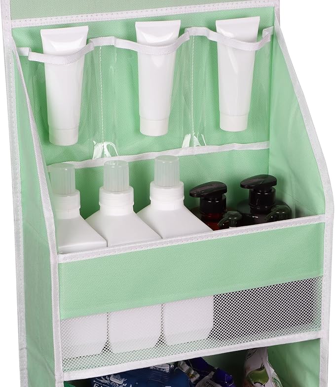 Univivi 5-Shelf Fabric Door Storage Over Door Hanging Organizer with 4 Large Pockets and 3 Small PVC Pockets Nursery Closet Cabinet Wall Mount Hanging Storage Organizers for Baby Nursery (Green)