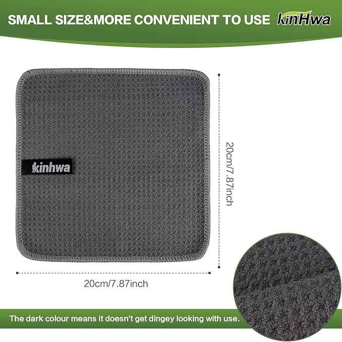 KinHwa Dish Cloths for Washing Dishes Kitchen Towels Microfiber Dish Towels for Kitchen Dish Towels Absorbent 8inch x 8inch 6 Pack (Gray, 8in x 8in)