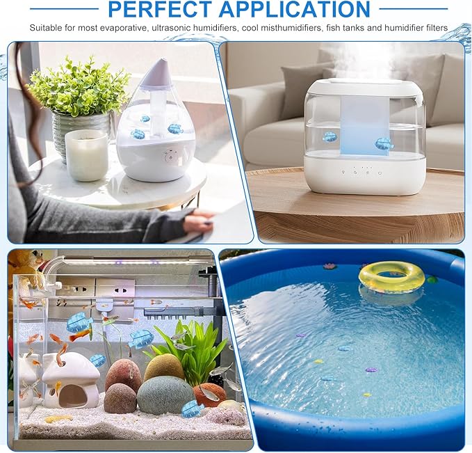 10PC Humidifier Cleaner Fish Universal Humidifier Tank Cleaner Works in All humidifiers and Fish Tanks Purifies Water, Prevent Hard Water Build-Up,Demineralization Cleaner(Blue Yellow Purple)
