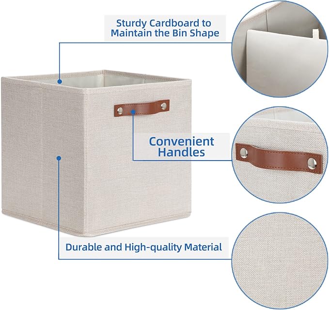 Temary Cube Storage Bins 12 Inch Storage Cubes 4PCs Fabric Organizer Bins Boxes with Handles, Sturdy Collapsible Closet Storage Organizer for Shelf, Bedroom, Cabinet (Beige, 12 x 12 x 12)