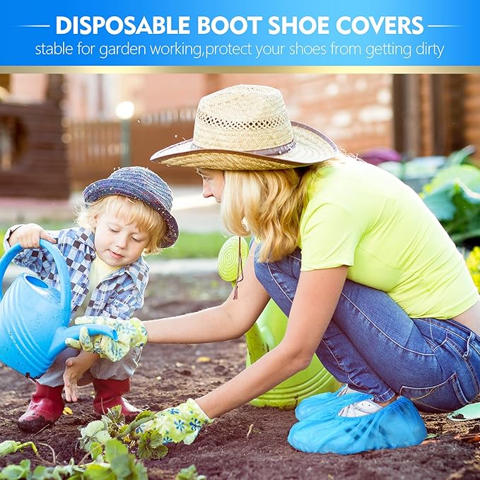 Zhanmai 300 Pack Disposable Shoe Covers Non Slip Disposable Large Foot Booties Shoe Covers for Indoors Contractors Floor and Carpet Protectors, One Size Fits Most(Blue)