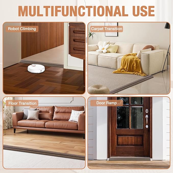 Floor Transition Strip Self Adhesive Vinyl Door Threshold for Doorways Carpet Edging Trim Overlap Edge Reducer for Laminate Floor, Carpet, Tile (Smoked Brown Wood Grain, 2/5" to 3/5", 3.3Ft)