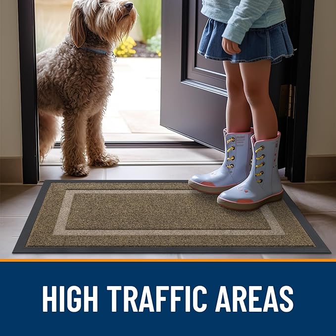 OLANLY Front Door Mat Indoor Outdoor Entrance, Waterproof All-Season, All-Weather Doormat, Sturdy Natural Rubber, Fade Resistant, Low Profile, Easy Clean Patio Porch Entryway Mat, 47x24, Brown