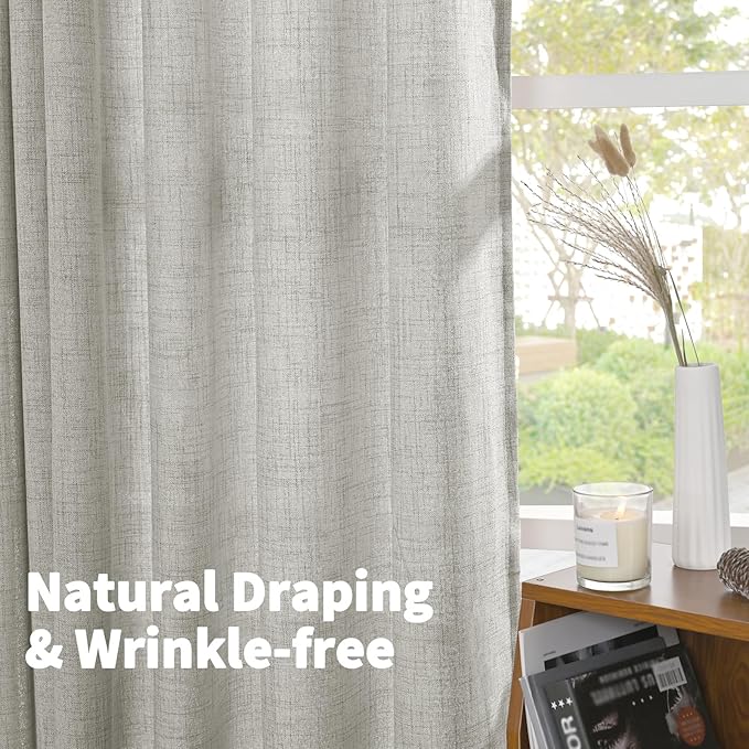 YoungsTex Light Grey Linen Curtains 90 Inch Long for Living Room Rod Pocket Floor Length Window Drapes Light Filtering for Bedroom Dining Privacy, 52 X 90 Inch, 2 Panels