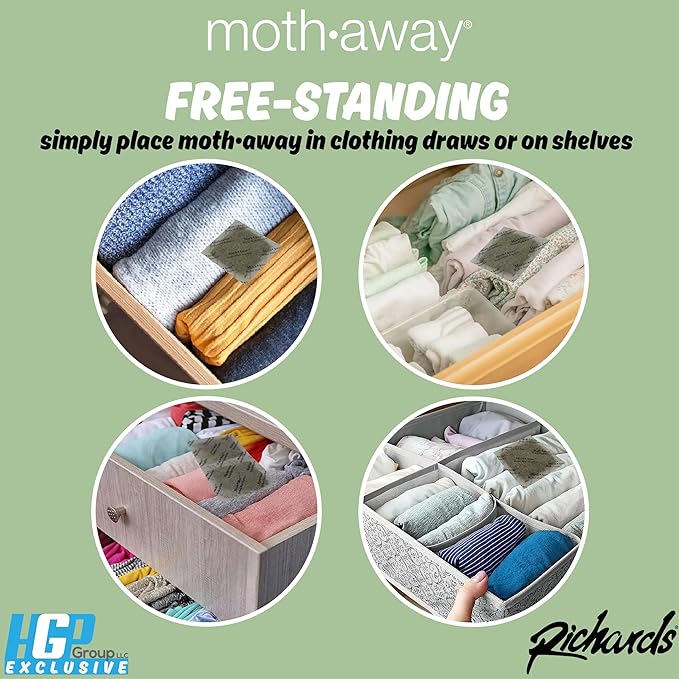 Richards Homewares Moth Away Sachets – 24-Pack Natural Herbal Moth Repellent, Non-Toxic & Chemical-Free, Fresh Scent for Drawers, Closets & Storage Bins – Made in USA