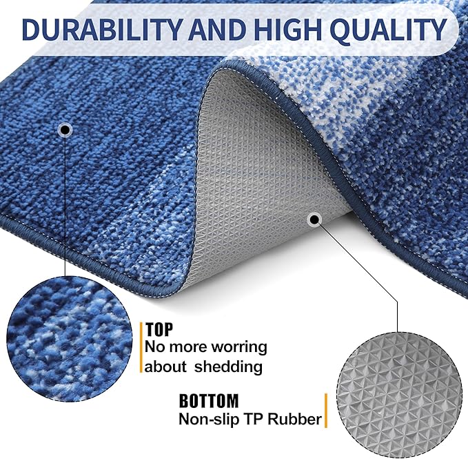 Kitinjoy Indoor Outdoor Door Mat, 47x20 Non-Slip Absorbent Dirt Trapper, Low-Profile Washable Inside Entrance Front Floor Mat, Sturdy Soft Entry Doormats for Entryway, Navy Blue