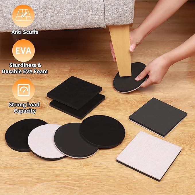 Ezprotekt 5" Round Felt Furniture Movers Sliders for Hardwood Floors, 8 Pcs Reusable Felt Furniture Moving Pads for Heavy Duty Bed Sofa Fridge Couch, Move Item Easily and Quickly (Beige)